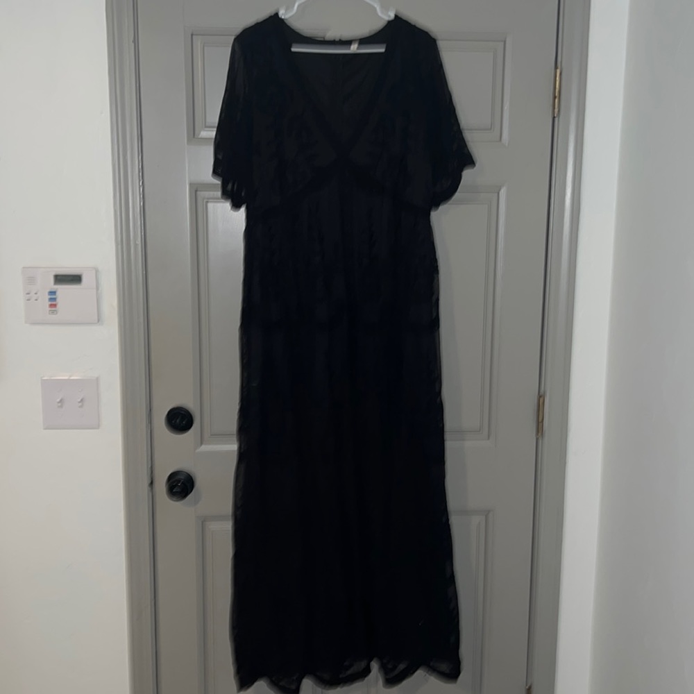 Black Lace Overlay Maxi Dress